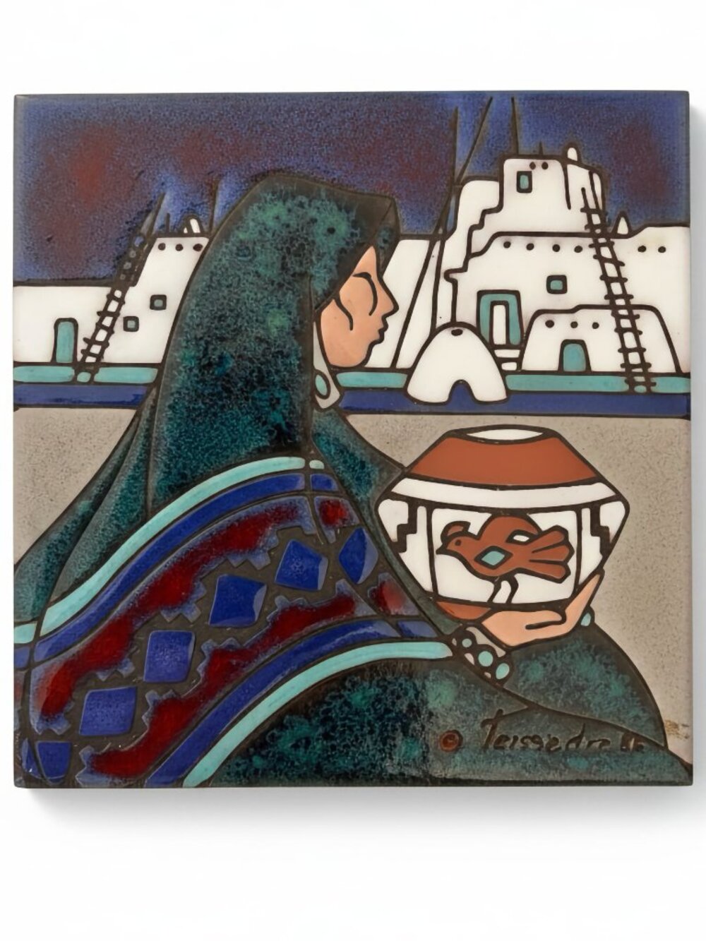 Cleo Teissedre 1991 Hand Painted 6x6 Ceramic Tile Trivet Wall Decor Signed